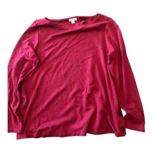 #20J.Jill Raspberry Red Ponte Long Sleeve Top Scooped Neck Size Medium w/ button